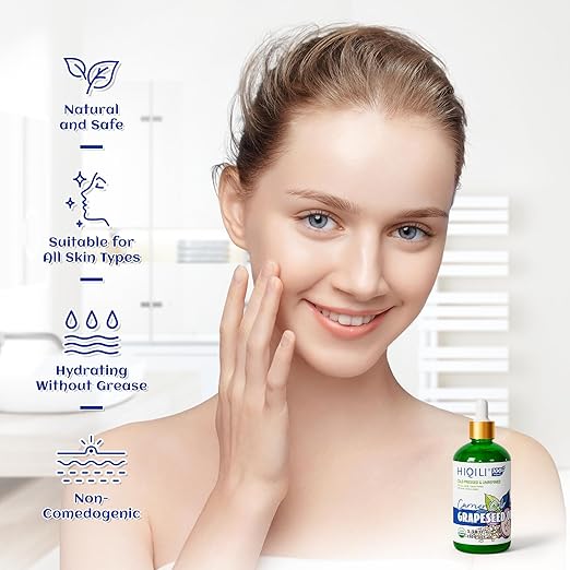 HIQILI Organic Grapeseed Oil Cold Pressed for Skin, Hair & Skin Care