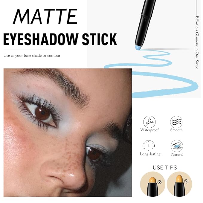 Wugbc Eyeshadow Stick Matte Eye Shadow Pencil Cream to Powder Eye Brightener Crayon Long-Lasting Single Eyeshadow Buildable & Blendable High Pigmented Eye Liner Makeup for Women, 10 CORNFLOWER