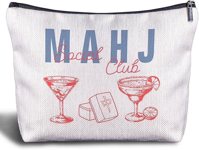 Zomhix Trendy Mahjong Cocktail Makeup Bag, Mahjong Lover Player Gifts Cosmetic Bags for Women, Gifts for Cocktail Lovers Makeup Zipper Pouch