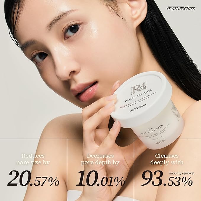 NATURECLASS R4 Rice Wash Off Facial Mask – 4-in-1 Korean Skin Care, Pore Refining, Gentle Exfoliating, Hydrating, Smooth Texture, Rice Ferment & Enzyme, Soft Cream Wash-Off, 3.38 fl oz