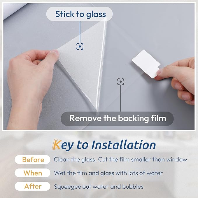 rabbitgoo Window Privacy Film, Frosted Glass Window Clings, Static Cling UV Heat Blocking Door Stickers for Home Bathroom, Removable Indoor Decal Coverings Day and Night, Pure, 17.5 x 157 Inches