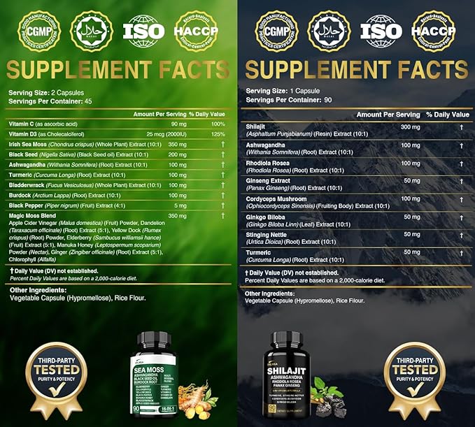 DLNIA Sea Moss & Shilajit Bundle – 270 Capsules | 90-Day Supply | Irish Sea Moss, 75% Fulvic Acid Himalayan Shilajit, Black Seed Oil, KSM-66® Ashwagandha, Tongkat Ali, & Multi-Mineral Daily Wellness