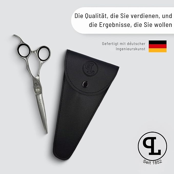PIUS LANG Professional Hair Cutting Scissors 6.5" Since 1852 – Premium Shears for Beauty Students, Beginner Stylists & Premium Home Use, Convex Blades, Ball-Bearing Tension System + Pouch