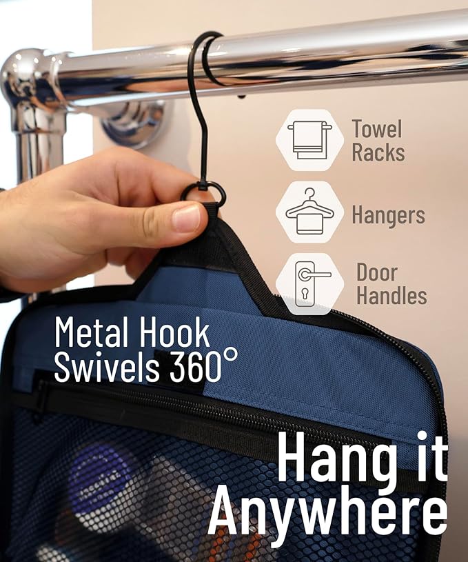 DD D&D Wanderlust D&D Hanging Toiletry Bag - Designer Travel Organizer for Makeup and Toiletries for Men and Women - Hang Case for Cosmetics and Toilet Accessories with Metal Swivel Hook