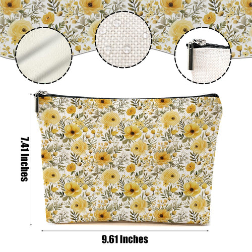 4 Packs Watercolor Pink Yellow Flowers Makeup Bag Floral Cosmetic Bag