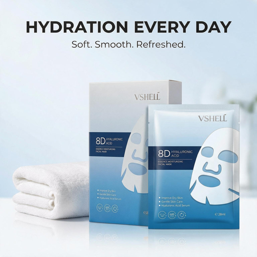 VSHELL Hyaluronic Acid Face Sheet Mask – Hydrating & Plumping Facial Mask for Dry Skin – Deep Moisturizing Skincare for Radiant Glass Skin Glow – Daily Use – 10 Pack