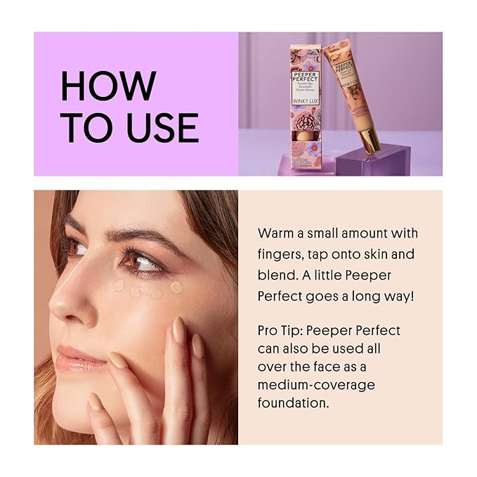 Winky Lux Peeper Perfect Under Eye Concealer, Makeup & Eye Brightener, Full Coverage Concealer for Dark Circles, Color Corrector & Eye Primer, With Collagen, Hyaluronic Acid & Vitamin E (Fair)