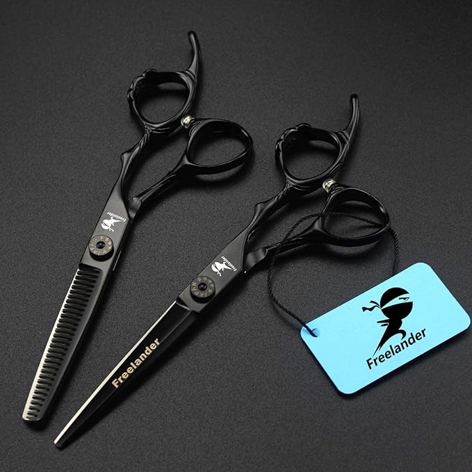 ROCOCO 6.0 Inch Hand Sharpened Hair Cutting Shears Set with Case - Black