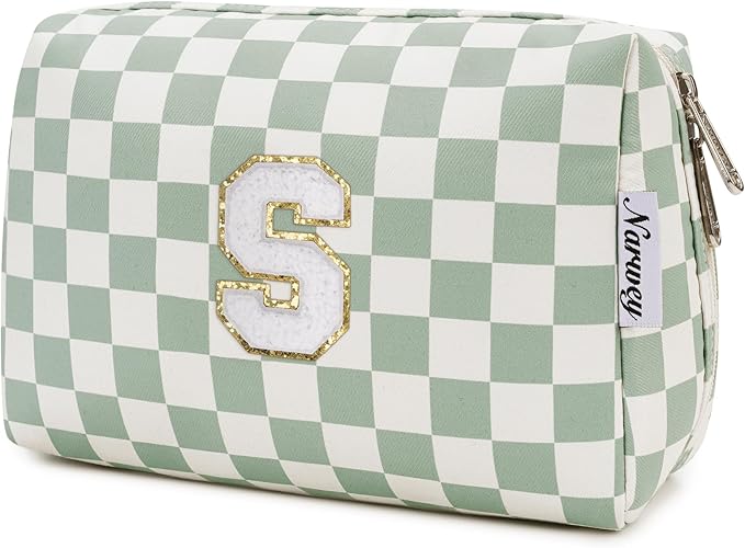 Narwey Initial Makeup Bag, Graduation Gifts for Teen Girls kids Tween, Trendy Stuff 6-18 Years Old, Personalized Monagram Travel Cosmetic Bag, Birthday Teacher Bridesmaid Mom Gifts for Women (S)