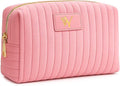 BagUrshion Monogrammed Make Up Bags for Women,Personalized Cosmetic Bags Women,Small Quilted Makeup Pouch,Cute Makeup Bag Travel,Birthday Gifts for Teen Girl (Pink Y)