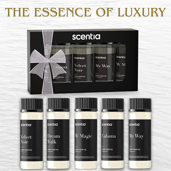 Scentia Luxury Diffuser Essential Oils Set – 5x20ml Discovery Collection, Miami One (Inspired by 1 Hotel Miami, Formerly My Way) Coastal (Formerly Cabana) & White Tea Spa Fragrance