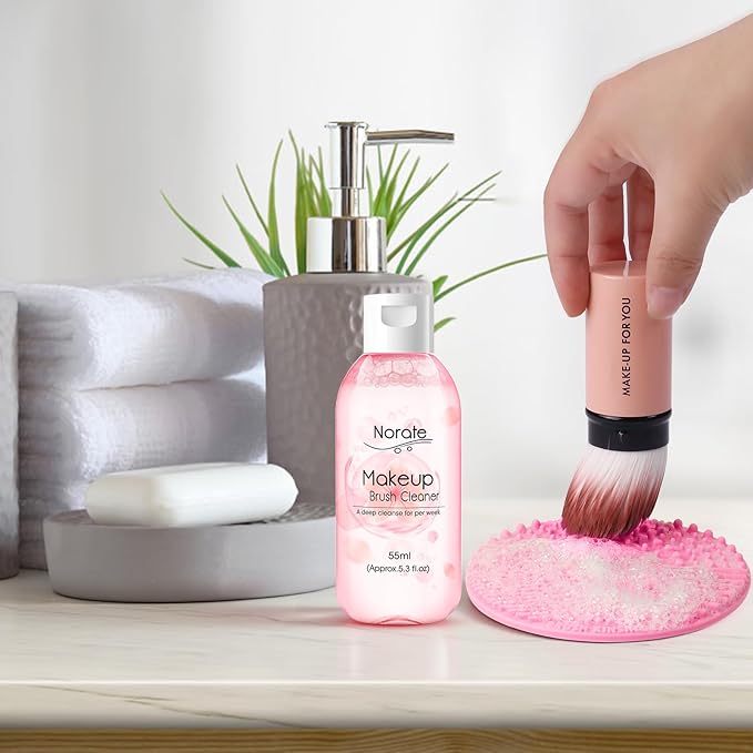 Makeup Brush Cleaner, Make Up Brush Cleaner Cleanser Solution + Brush Cleaning Mat, Makeup Cleaner for Brushes, Sponge, Deep Clean Shampoo, Gentle Formula Cruelty Free 3 Piece Set