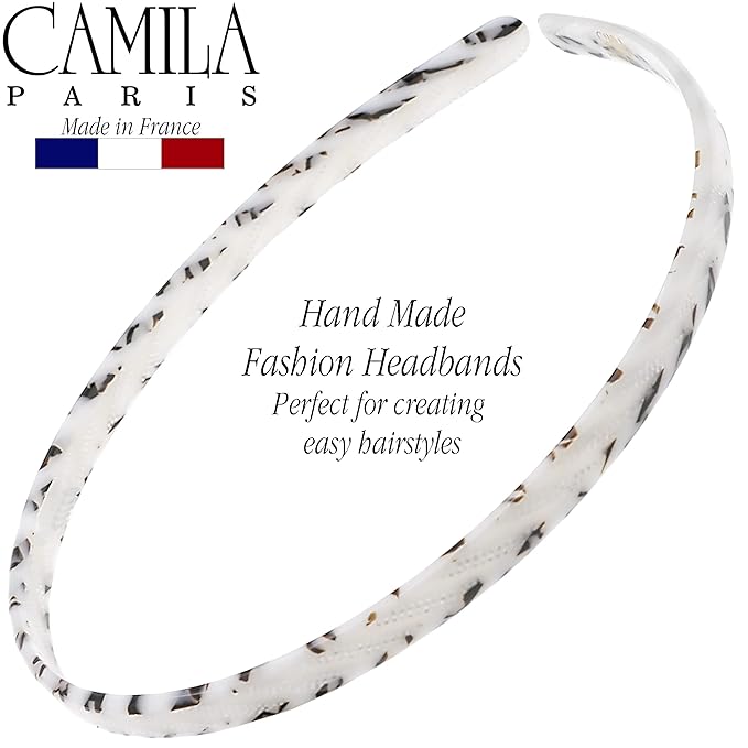 Camila Paris CP3471 French Headband for Women, Handmade White and Gray, Strong Hold Grip Women's Hair Band, Ligth and Very Flexible, No Slip Durable Styling Girls Hair Accessories, Made in France
