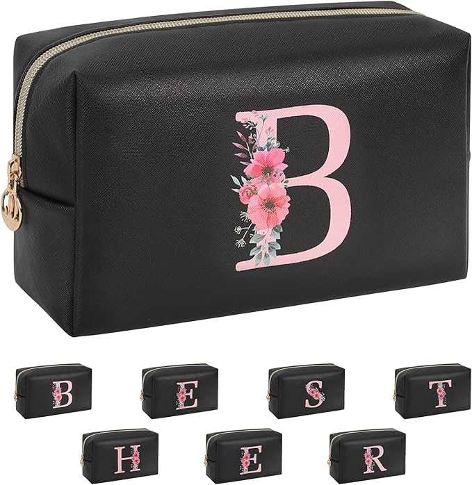 Initial Makeup Bag for Women, Travel Makeup Bag Small Cosmetic Bag, Birthday Gifts for Girls and Women, Teen Girls Gifts Trendy Stuff, Personalized Gifts for Grandkids Teacher Friends Bride Bridesmaid