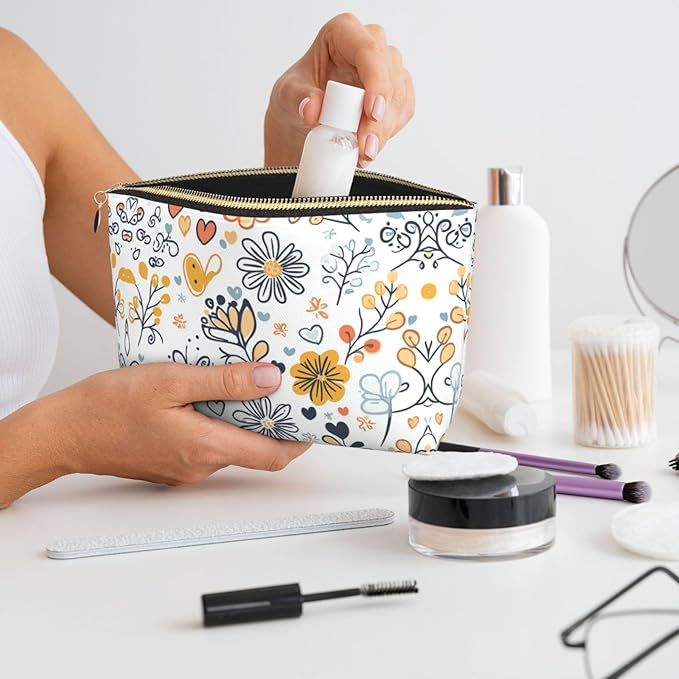 Dultua Mothers Day Gifts Makeup Bag Purse Cosmetic Bag Travel Toiletry Leather Make Up Bags for Mom Wife Women Daughter Boho·Floral