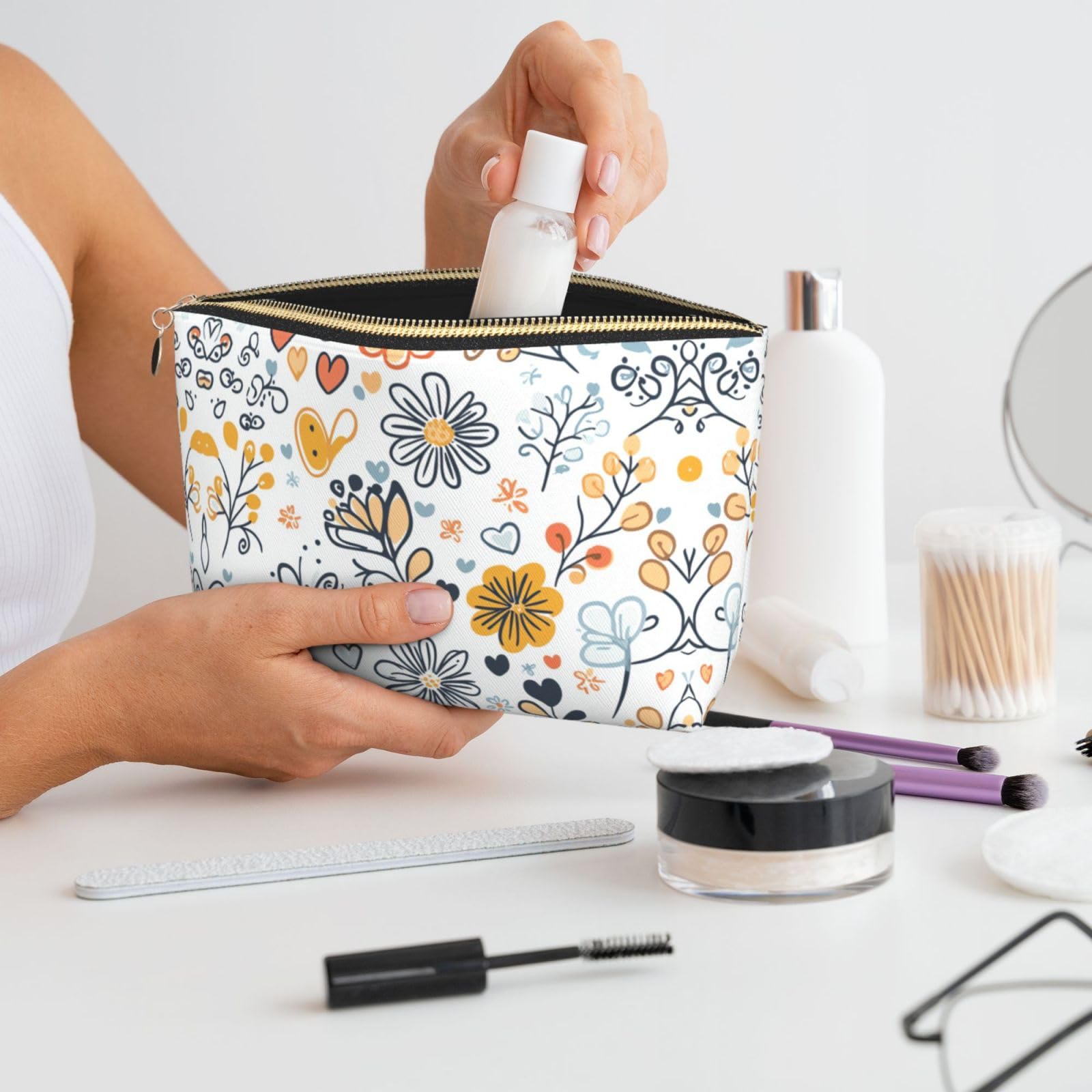 Dultua Mothers Day Gifts Makeup Bag Purse Cosmetic Bag Travel Toiletry Leather Make Up Bags for Mom Wife Women Daughter Boho·Floral
