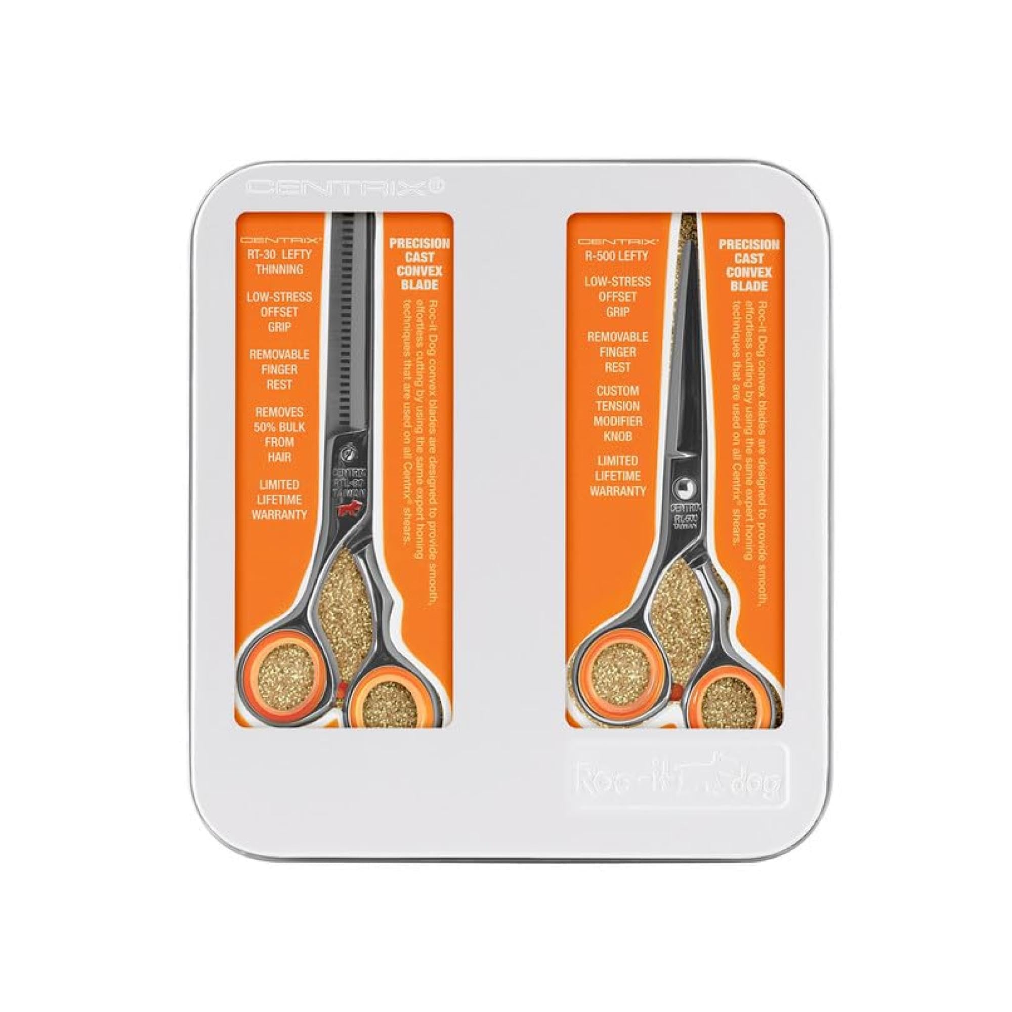 Cricket Centrix Roc-It Dog Professional Stylist 5” Hair Cutting Shears and RTL-30 Thinning Hair Cutting Scissors Duo Set, Salon Barber Supplies for Women and Men Haircut, Lefty