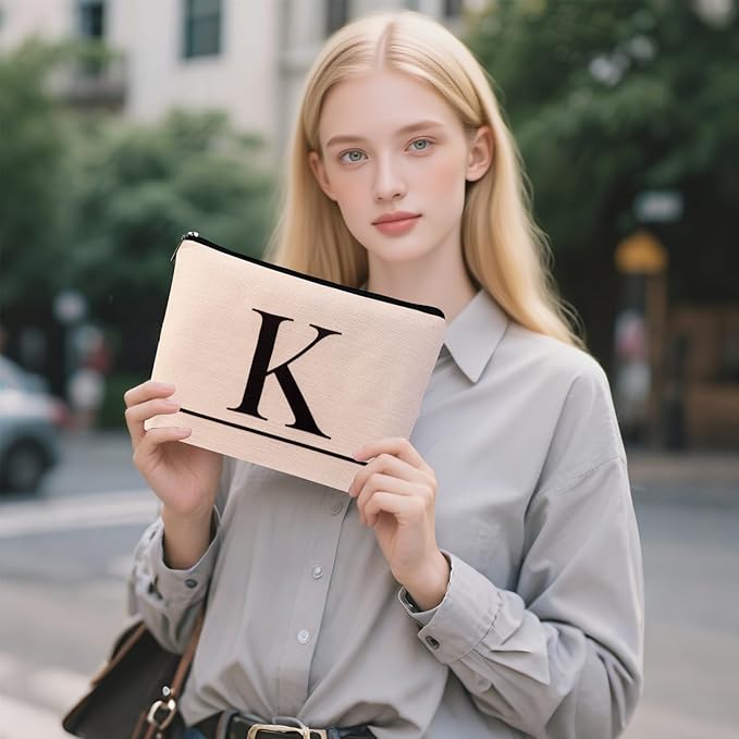 HDYHDY Letter A-Z Initial Personalized Makeup Bags, Birthday Gifts for Women, Monogrammed Gifts for Women Mom Sister Best Friend Bride Bridesmaid, Mothers Day, Christmas, Small Travel Cosmetic Bag (K)