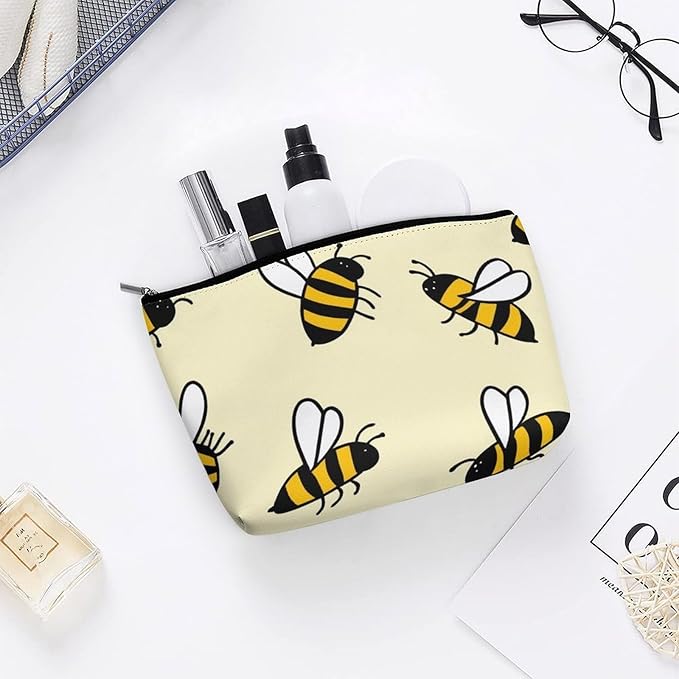 Meaudiwes Personality Fashion Zipper Cosmetic Case, Portable Makeup Case, Toiletry Bag, Cute Bee Pattern Travel Cosmetic Toiletry Bag
