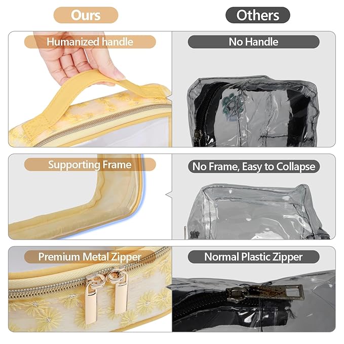 PACKISM Clear Makeup Bag Travel - TSA Approved Toiletry Bag, 3 Pack Beige