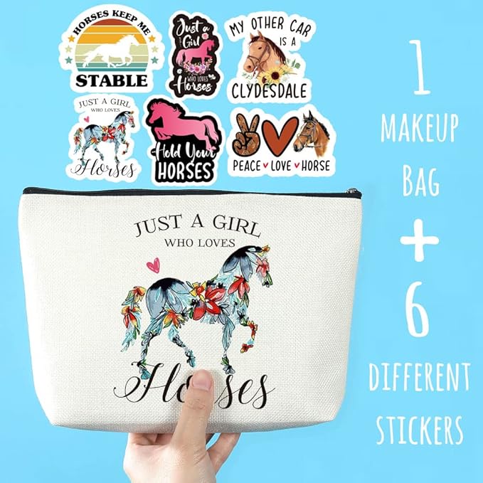 Horses Gifts Girls Horse Cosmetic Bag and 5 Piece Stickers