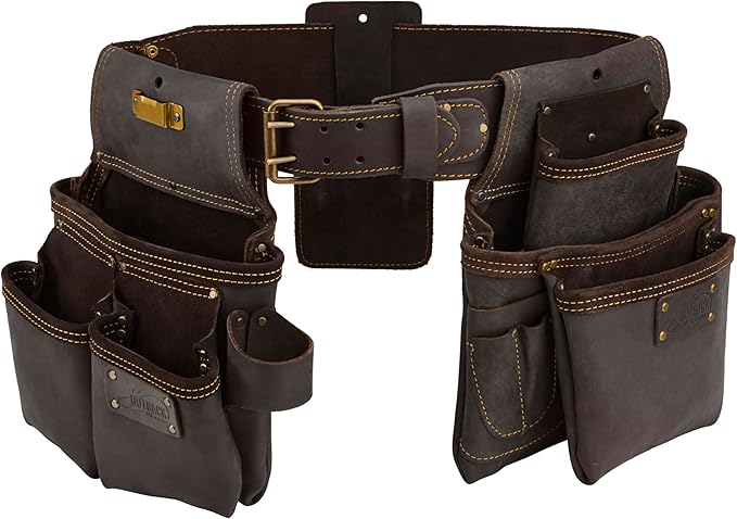 OX Pro Carpenter Tool Belt - 22-Pocket Leather Tool Belt Pouches (XL) - made of Oil-Tanned Leather with Double-Stitching and Steel Rivets - Bolsas De Carpintero OX-P263607
