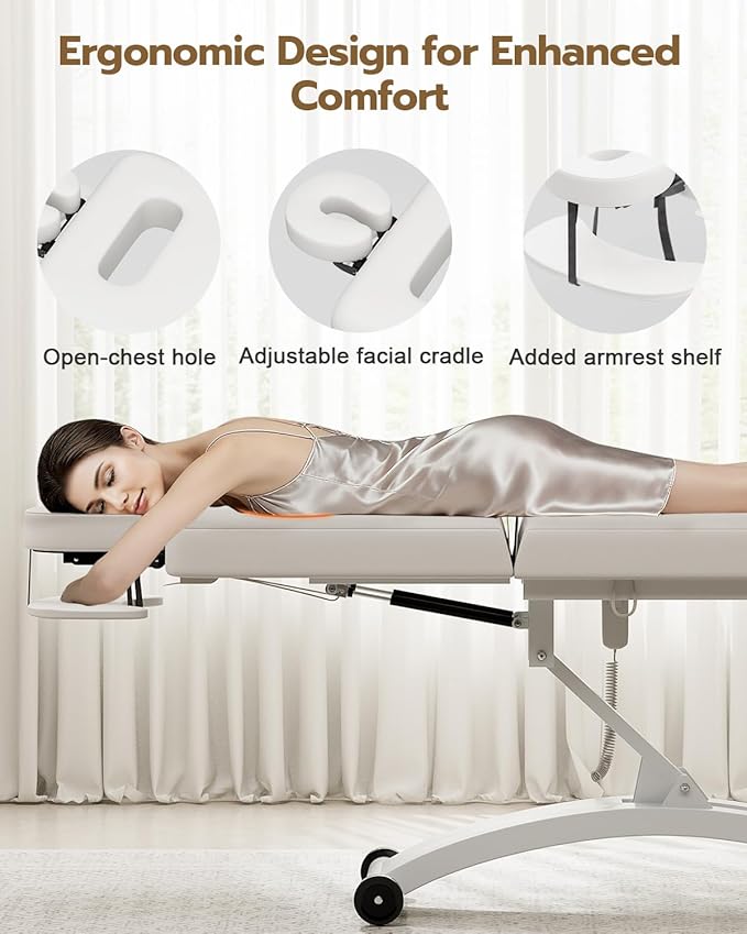 Paddie 550lbs Hi-Lo Electric Massage Table Professional, White