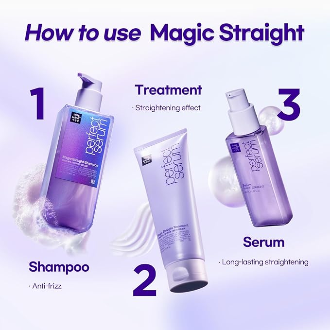 Mise En Scene Magic Straight Serum and Treatment - Hair Taming Oil for Frizzy | Heat Protectant | Straightening Fixing | Humidity Hair Products | Coconut Oil | Sleek and Shine | Bergamot Scent