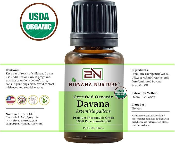 Nirvana Nurture Davana Essential Oil, 100% Pure Undiluted, Aromatherapy Oil for Diffuser, Hair & Skin Care