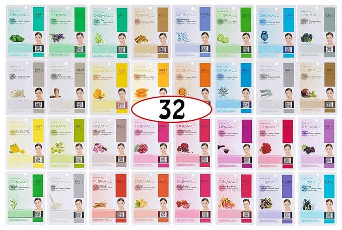 DERMAL 32 Collagen Korean Essence Sheet Mask Variety Pack, A+B Set