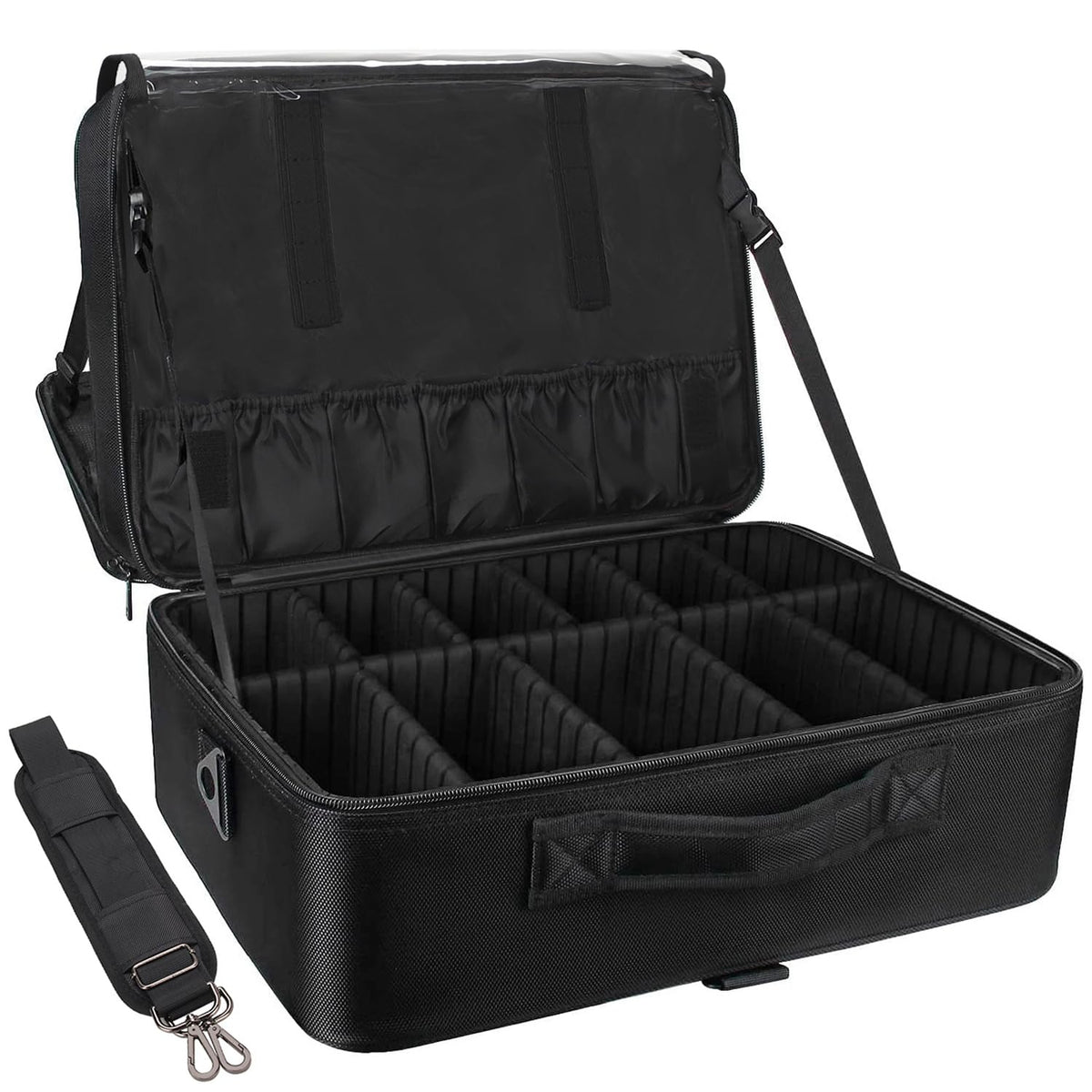 Relavel Extra Large Makeup Case Travel Makeup Bag Professional Leather Artist Bag Portable Cosmetic Brush Holder Organizer Nail Organizer Box with Adjustable Dividers