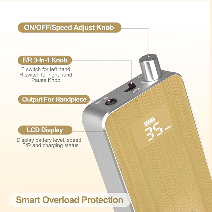 Professional Portable Nail Drill, AZ GOGO 35000RPM Rechargeable Cordless Electric Nail Drills for Acrylic Gel Nails - 60W Coreless Motor Quieter, High Efficiency Pro E-File for Salon & Home