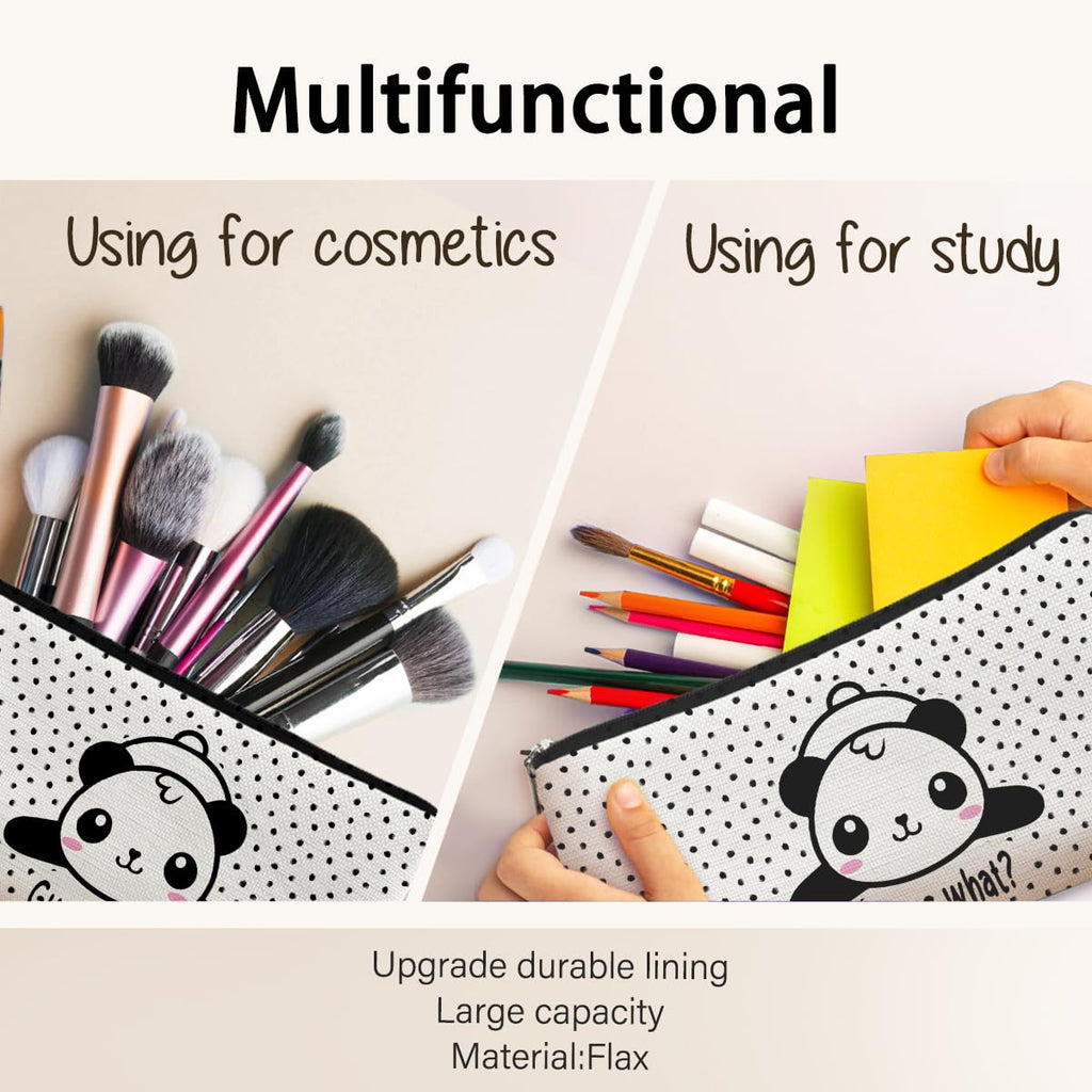 BARPERY Panda Gifts Dots Makeup Bag,Gifts for Panda Lover Wonmen Girls,Cute Baby Panda Guess What It's Pug Butt Cosmetic Bag,Makeup Case for Teen Girls Daughter,Panda Accessories,Canvas Zipper Pouch