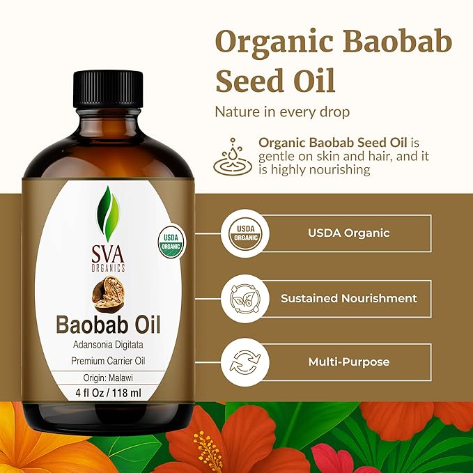 SVA ORGANICS Baobab Seed Carrier Oil with Dropper, 4 Fl Oz (118 ml)