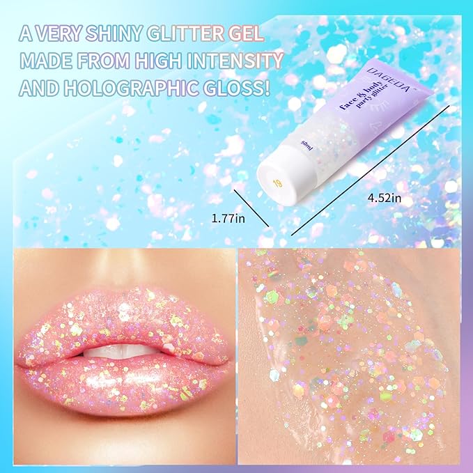 DAGEDA Rainbow Body Glitter Gel, Sparkly Hair Face Glitter Makeup