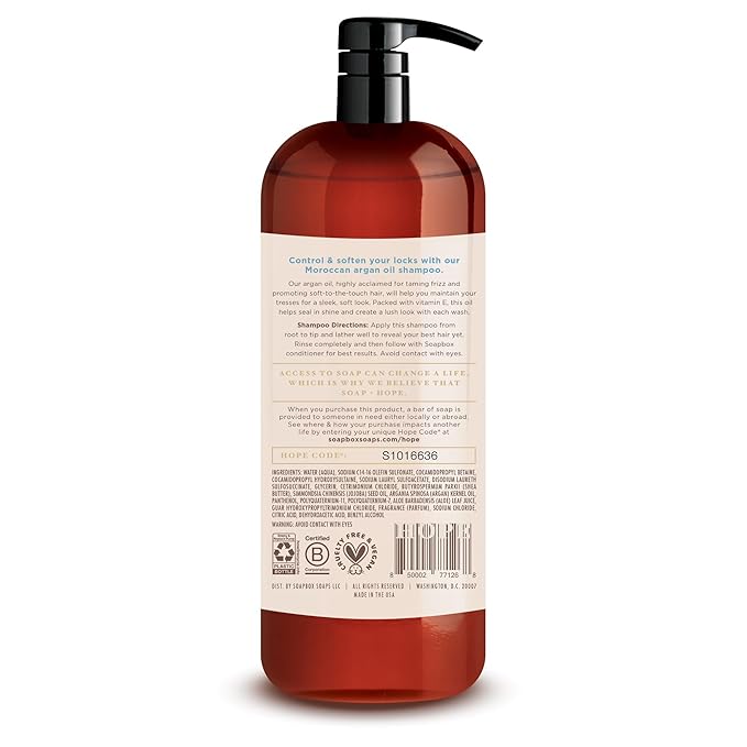 Soapbox Argan Oil & Vanilla Shampoo & Conditioner Set, Leaves Hair Smooth & Controls Frizz - Clean Ingredients Free of Harsh Chemicals, Sulfates, Parabens & Silicones - 1 Liter Each