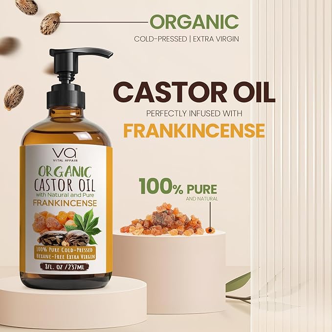 Organic Castor Oil with Frankincense Oil 8oz Glass Bottle For Face & Hair