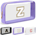 UIXIZQ Personalized Initial Letter Clear Makeup Bag,Preppy Small Nylon&PVC Cosmetic Zipper Bag with Chenille Letter,Travel Skincare Toiletry Bag,Monogram Christmas Gift for Teen Girls Women,Z