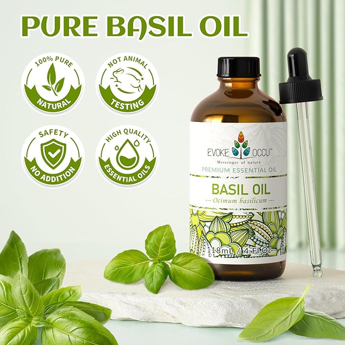 EVOKE OCCU Basil Essential Oil for Diffuser, DIY & Herbal