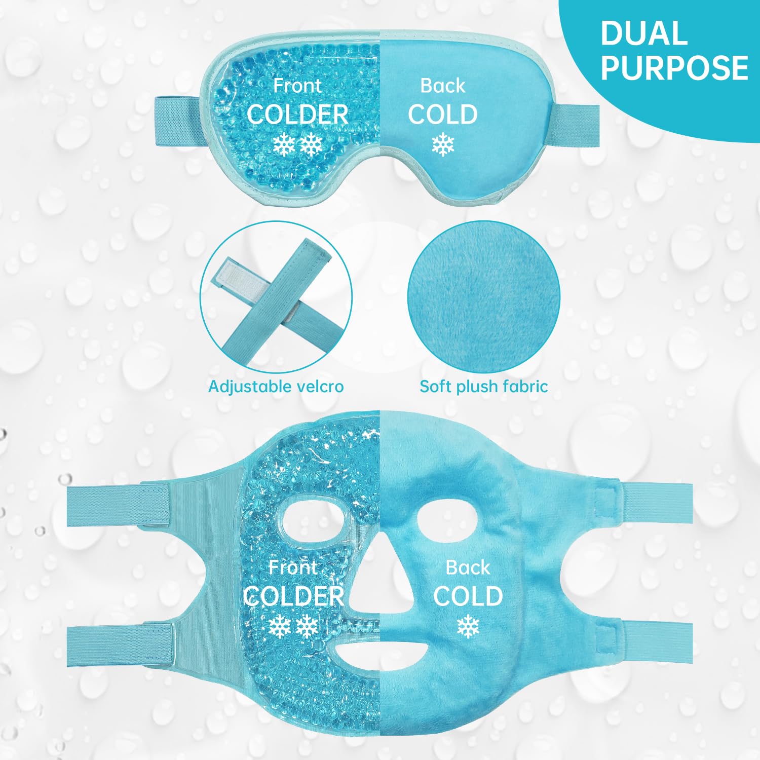 ZNÖCUETÖD Cooling Ice Face Eye Mask for Reducing Puffiness, Bags Under Eyes,Sinus,Redness,Pain Relief,Dark Circles, Migraine,Hot/Cold Pack with Soft Plush Backing Gift for Women