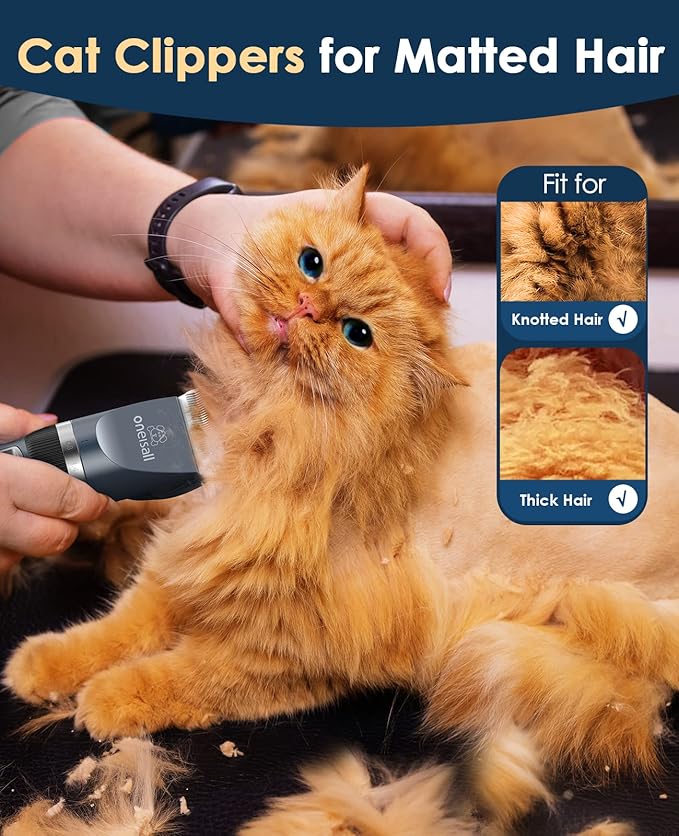 oneisall Quiet Cat Clippers for Matted & Long Hair 2-Speed Cat Grooming Kit