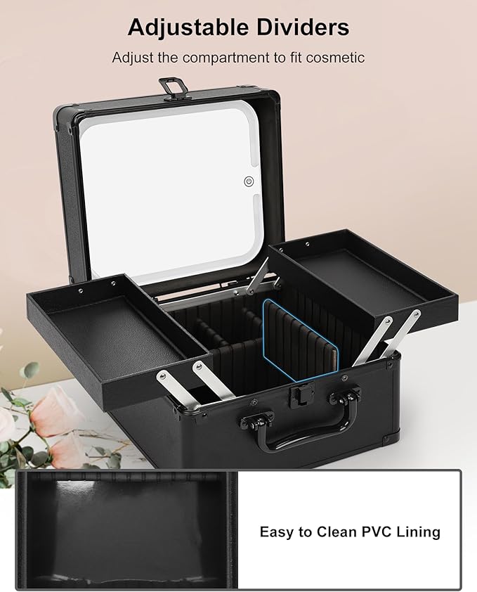 Chomeiu Makeup Bag with Mirror, Makeup Case Organizer with Brush Holder