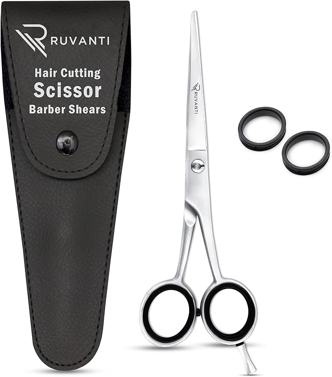 Ruvanti Hair Cutting Scissors - 6.5 Inch Sharp Hair Scissors & Haircut Scissors for Women Men Kids, Stainless Steel Scissors for Hair, Home Hair Cutting Scissors Professional with Case