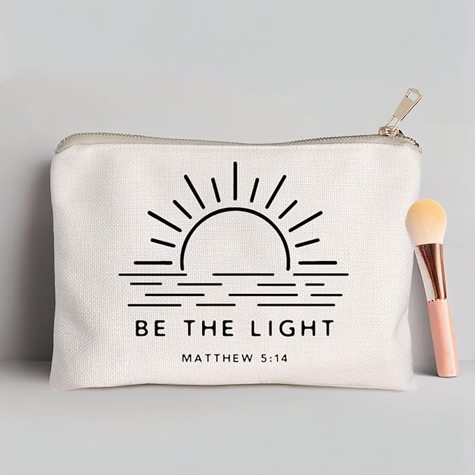 HubbgDesign Christian Gifts for Women, Be The Light Matthew 5:14 Makeup Bag, Bible Verse Cosmetic Pouch, Travel Toiletry Organizer for Purse, Religious Gift for Church Retreat, Bible Study, Friends