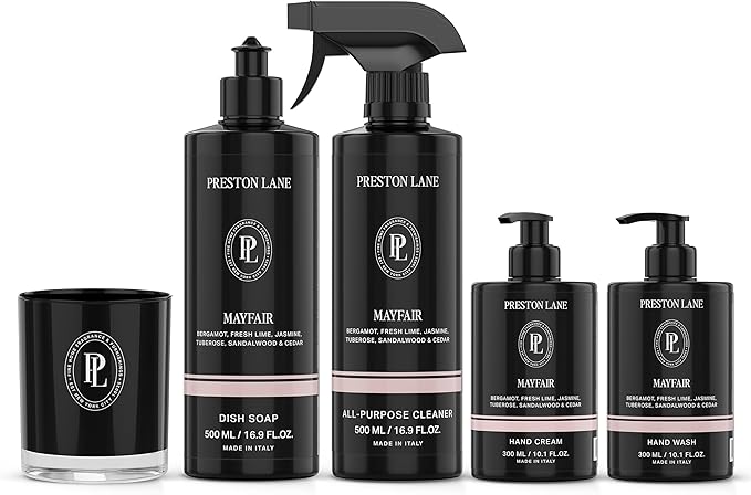 Preston Lane Hand Soap, Dish Soap, Candle & Cleaner Spray Set, Mayfair