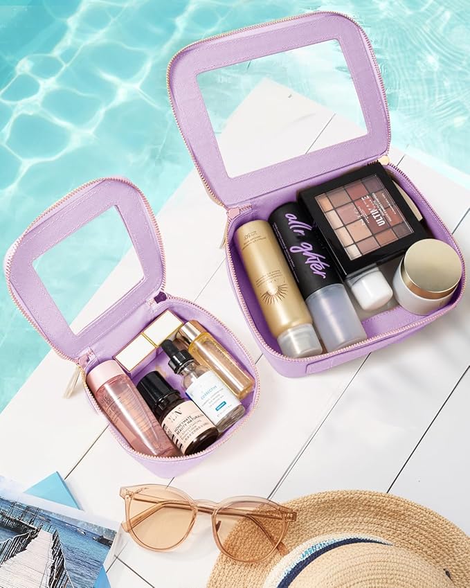 FFpaw Clear Makeup Bag Set, Purple Makeup Bag TSA Approved Toiletry Bag Small Cosmetic Travel Bag Cute Makeup Pouch Mini Makeup Case Car Organizer Car Essentials for Women American Mahjong Bag