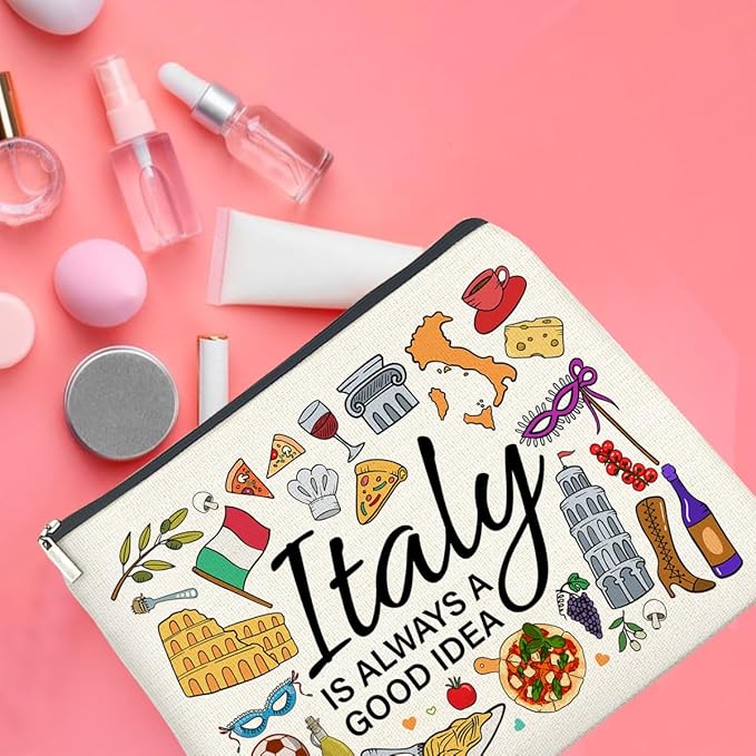 UPNEGE Italy Travel Cosmetic Bag, Multicolor, Waterproof, Zipper Closure, Double-Sided Printing, Rectangular, 9.6"L x 6.7"H, Perfect for Travel and Daily Use