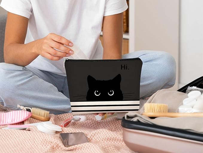 BARPERY Cat Makeup Bag,Cat Gifts，Black Cat Purse,Gifts For Cat Lovers,Small Cute Makeup Bag Cosmetic Bag For Women Teen Girls,Birthday Gift,Cat Owners Gifts,Cat Lady Gifts For Women(Black)