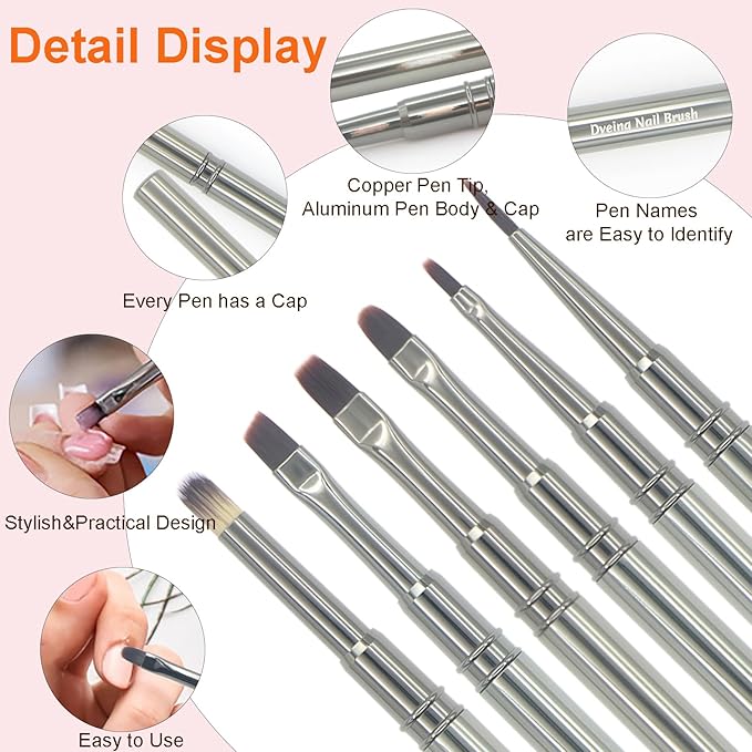 MYR 6Pcs Metal Nail Art Brushes & 2pcs Nano Nail Files for Nail Art Designs