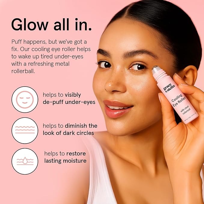 grace & stella Under Eye Brightener with Cooling Metal Rollerball - Centella Asiatica & Caffeine Eye Serum for Puffy Eyes - Travel Essentials - Under Eye Cream - Travel Essentials (15ml / 0.51floz)